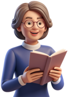 3d cartoon reading a book png