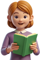 3d cartoon reading a book png