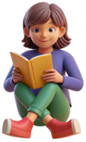 3d cartoon reading a book png