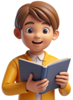 3d cartoon reading a book png