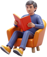 3d dessin animé en train de lire une livre png