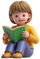 3d cartoon reading a book png