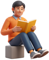 3d cartoon reading a book png