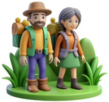 3d character couple travel illustration png