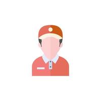 Delivery man icon in flat color style. Courier logistic mail packet package parcel sending receive vector