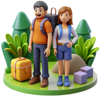 3d character couple travel illustration png
