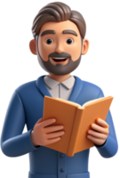 3d cartoon reading a book png