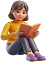 3d cartoon reading a book png