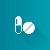 Pills flat color icon long shadow vector illustration