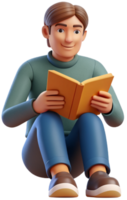 3d cartoon reading a book png