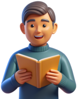 3d cartoon reading a book png