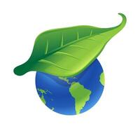 Globe with leaf icon in color. Earth protection conservation vector