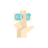 Hand holding money icon in flat color style. Service tip hotel waitress restaurant bribe gratification vector