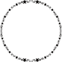 Preto Estrela círculo quadro. guirlanda anel fronteira. isolado com transparente fundo png