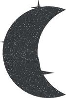 Luna y estrellas icono vector ilustración en sello estilo