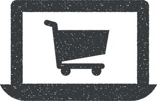 en línea compras icono vector ilustración en sello estilo