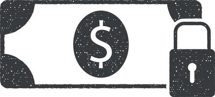 dollar lock vector icon illustration with stamp effect
