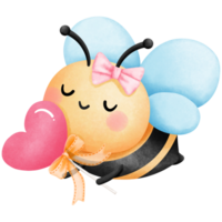 Valentine honeybee with heart shaped candy clipart, Watercolor illustration with cute bee and valentines dessert. png