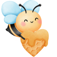 Valentine little bee with sweet honey waffle treats clipart, Watercolor illustration with honeybee and valentines dessert. png