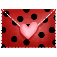 rosso Busta con nero polka punto e cuore clipart, acquerello amore lettere illustrazione. png