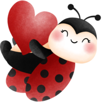 Cute baby ladybug with red heart watercolor clipart, Adorable valentine animal lovers illustration. png