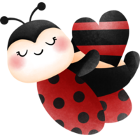 Playful ladybug with red heart watercolor clipart, Adorable valentine baby animal lovers illustration. png