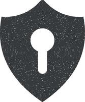 shield and keyhole vector icon illustration with stamp effect