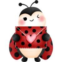 allegro acquerello coccinella con rosso amore lettera clipart, amore insetto, carino coccinella con posta. png