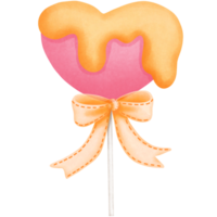 rosado corazón caramelo con festivo cinta y arco y miel clipart, acuarela enamorado dulce ilustración. png
