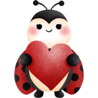 Adorable valentine ladybug with red heart clipart, Love bug, Cute ladybird in love illustration. png