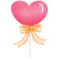 Pink heart candy with festive yellow ribbon and bow clipart, Watercolor valentine sweet illustration. png