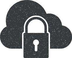 lock cloud vector icon illustration with stamp effect