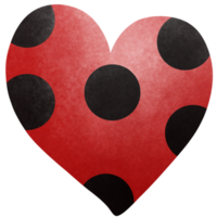 Red heart with black polka dot clipart, Watercolor illustration of love for valentines day gift. png