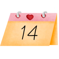 Jaune papier valentines calendrier décoré avec cœur et quatorzième journée clipart. png