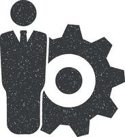 man, gear, settings vector icon illustration with stamp effect