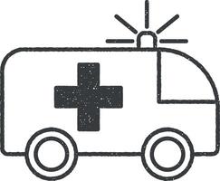 ambulancia icono vector ilustración en sello estilo