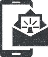 Email notification, message alert, mobile notification, new email, secure communication vector icon illustration with stamp effect
