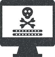 Cyber attack screen,virus encryption, ransomware computer virus, risk virus notification, unknown virus vector icon illustration with stamp effect