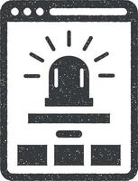 Buzz feed, document crash, virus alert, web threat, webpage alert vector icon illustration with stamp effect
