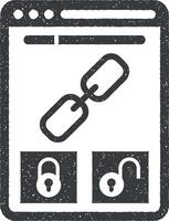 Bad backlink, broken connection, negative seo, spammers, web protection vector icon illustration with stamp effect