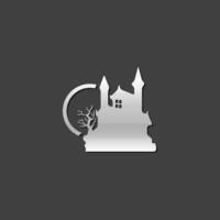 Dark castle icon in metallic grey color style. Halloween symbol building vector