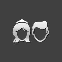 Bride and groom icon in metallic grey color style. Married couple newlywed vector