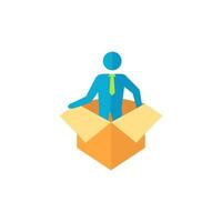 Businessman challenge icon in flat color style. Business metaphor man exit boundary out of the box vector