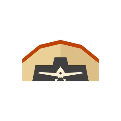Airplane hangar icon in flat color style. Aviation repair maintenance building structure