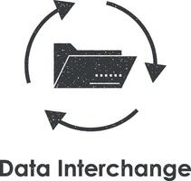 folder, circle, arrow, data interchange vector icon illustration with stamp effect