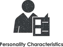 worker, personality characteristics vector icon illustration with stamp effect