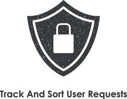 shield, lock, track and sort user requests vector icon illustration with stamp effect