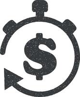 timer, dollar vector icon illustration with stamp effect