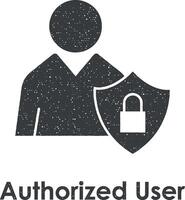 user, shield, lock, authorized user vector icon illustration with stamp effect