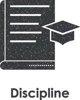 book, student cap, discipline vector icon illustration with stamp effect